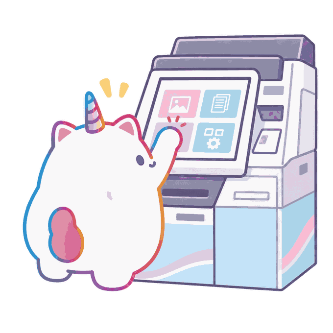 コピー機の画面をタップするんみちゃん